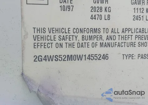 1998 Buick Century Custom z USA, uszkodzony, nr VIN 2G4WS52M0W1455246